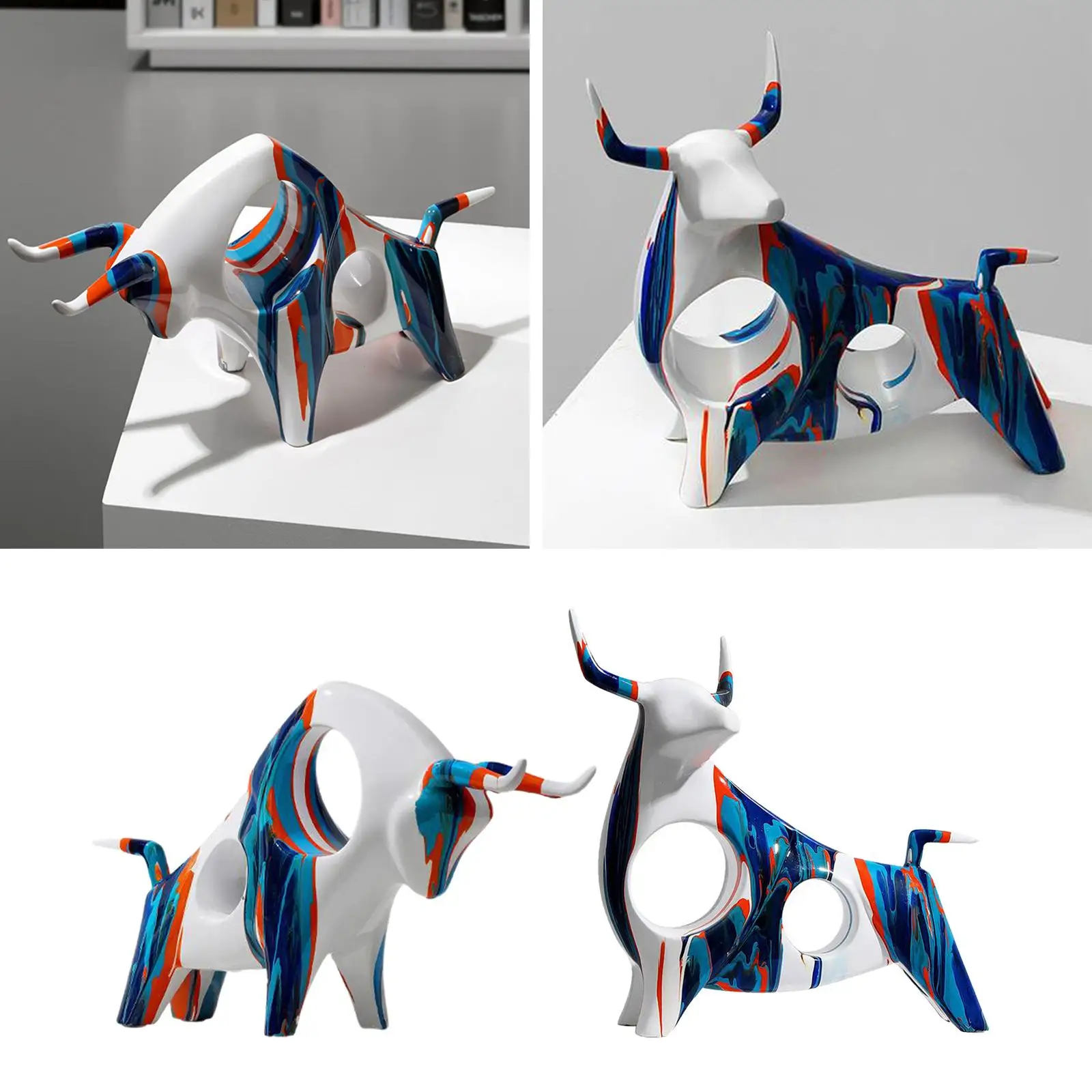 Nordic Style Splashing Color Cow Sculpture Figurine Statue Creative Resin Crafts Home Decoration