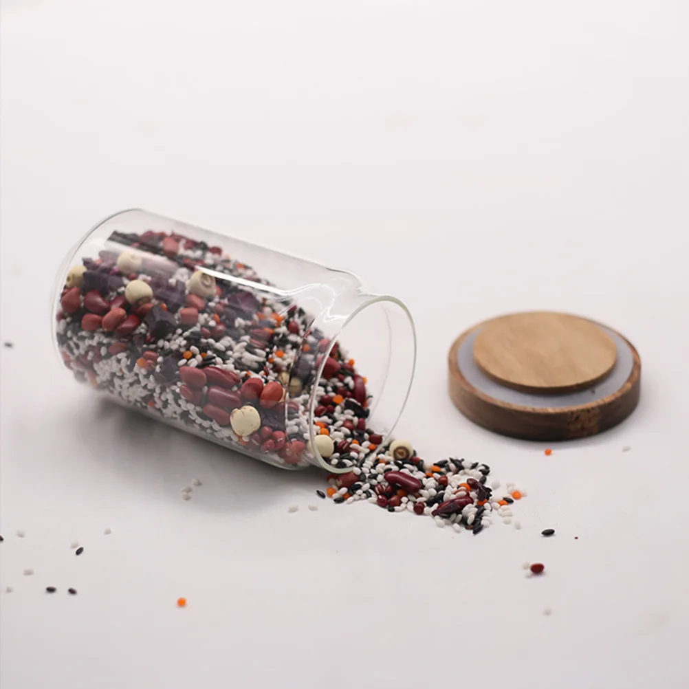 

High Borosilicate Glass Spice Storage Tank 750Ml Transparent Thickened Portable Wooden Lid Sealed Jar for Kitchen Grains Snacks