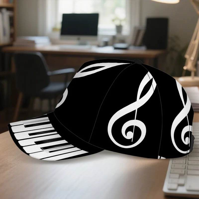 Customization 2D Flat Printing, 1pc Musical Notes And Keys Print Classic Baseball Cap, Perfect For Daily Commute, Street Fashion