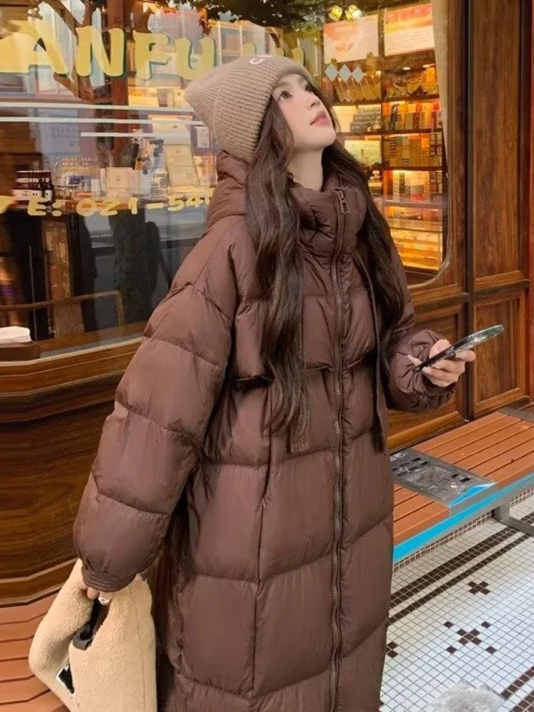 Parkas largas con capucha para mujer, ropa de calle clásica de invierno, gruesa, estilo minimalista, combina con todo, básica diaria, abrigos holgados