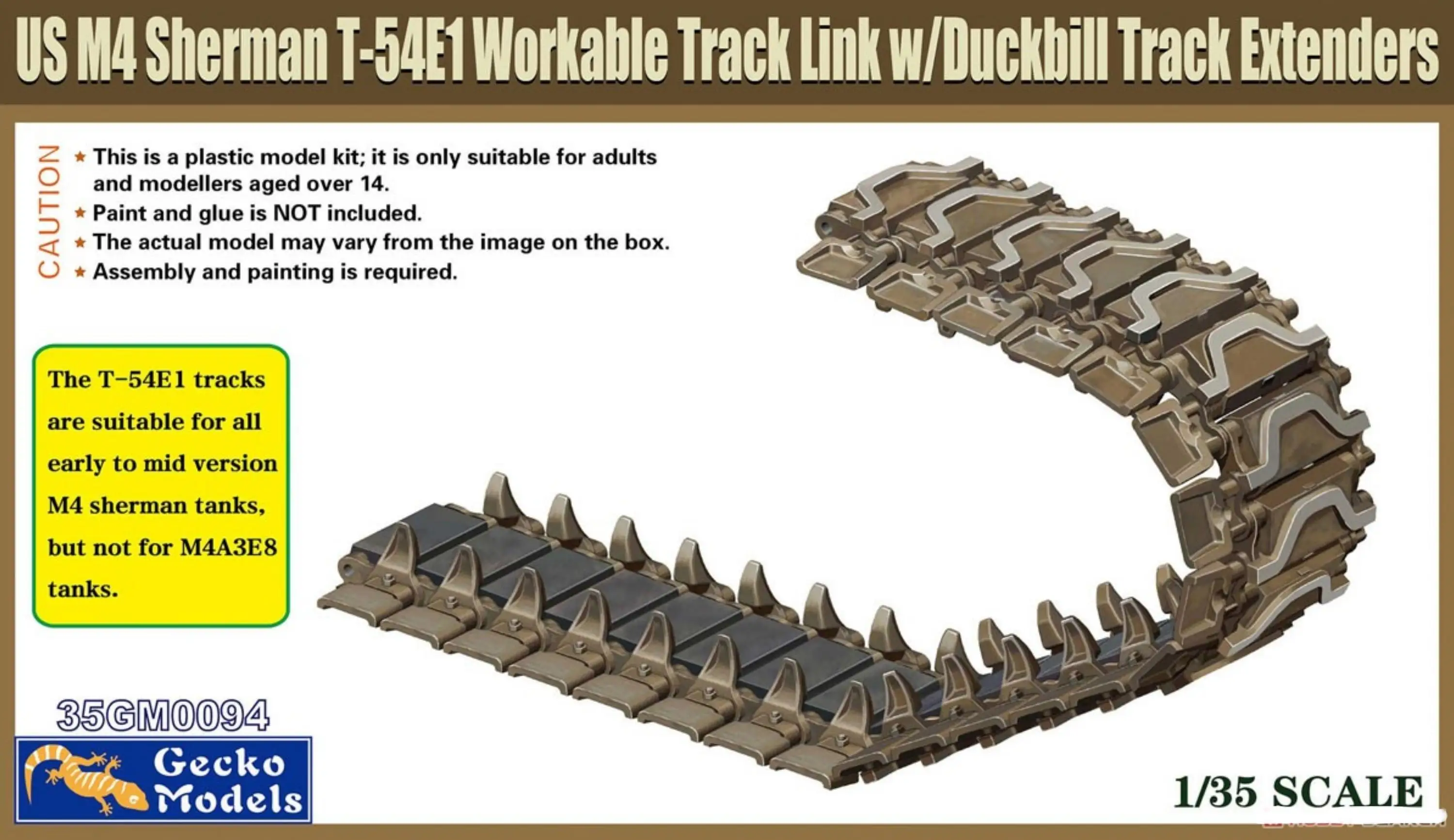 Gecko Models 35GM0094 1/35 US M4 Sherinan T-54E1 Workable Track link W/Duckbill Traek Extenders