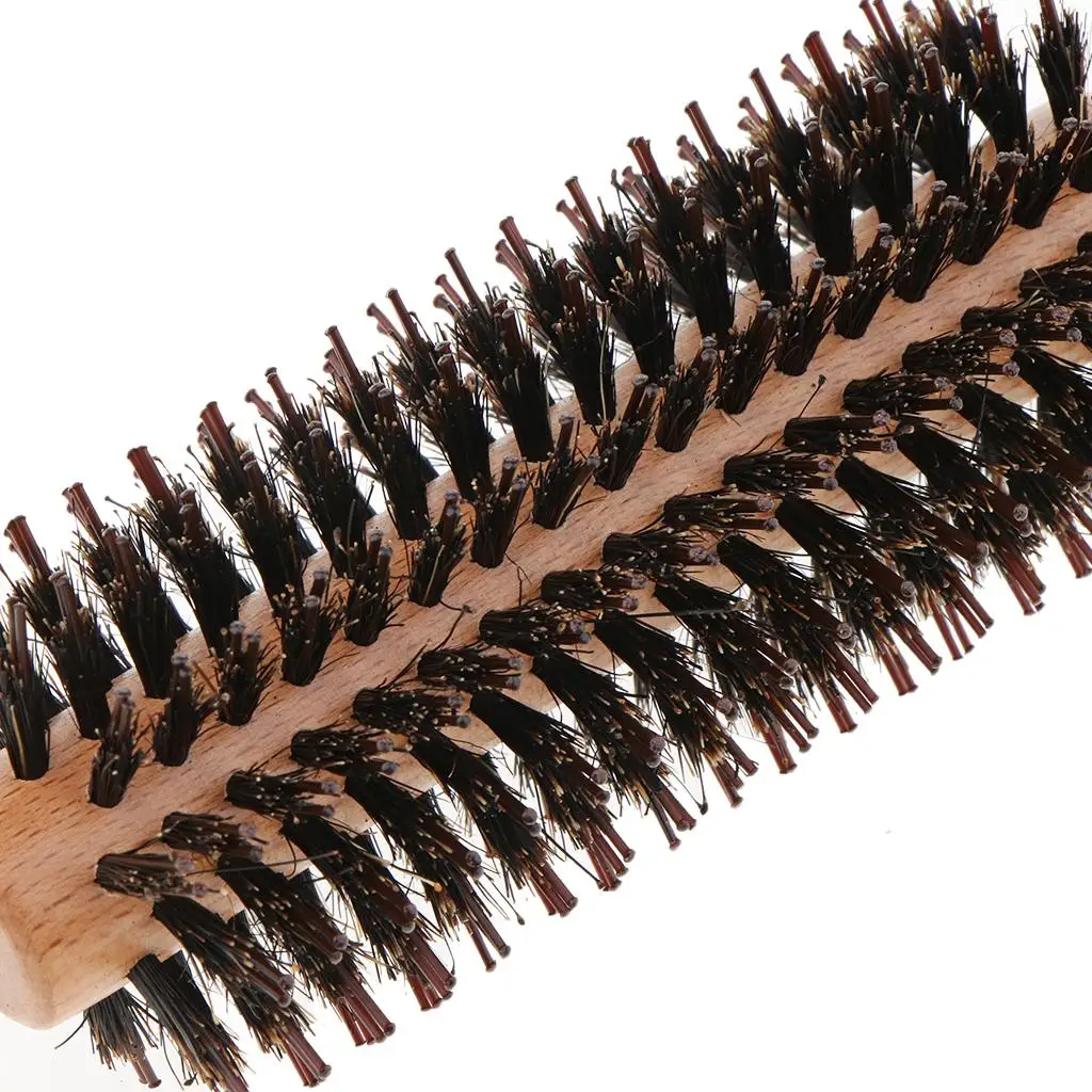 Hair Round Barrel Comb with Ergonomic Wooden Handle for Beauty Salon Wavy Curling and Coloring Tools