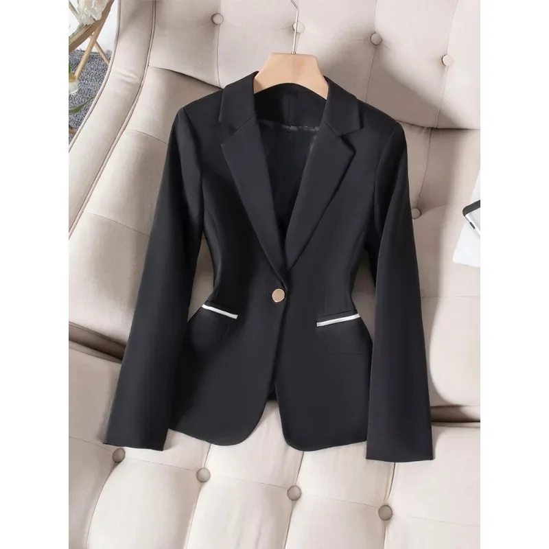 Blazer feminino de manga comprida formal, verde, rosa, preto, damasco, senhoras do escritório, jaqueta de trabalho de negócios, moda feminina, outono, inverno