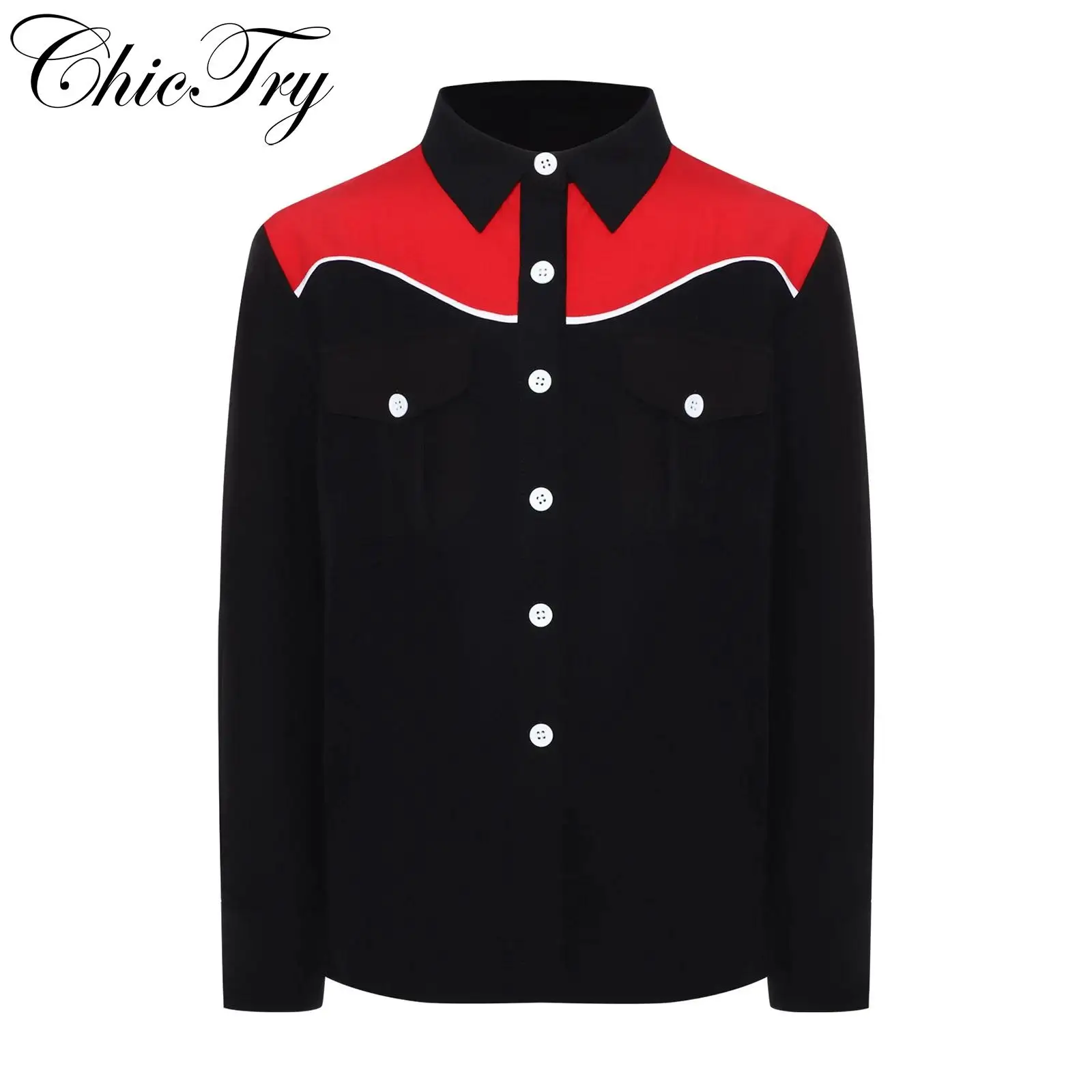 

Kids Boys Girls Western Cowboy Costume Cosplay Shirt Long Sleeve Top with Pockets for Formal School Uniforms Party and Occasion