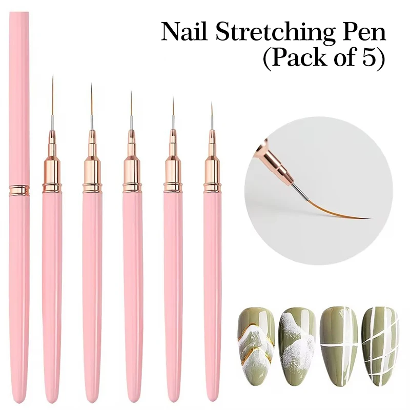 5pcs Nail Art Liner Brush Set UV Gel Nail Brushes Kits French Stripe Line Painting Drawing Flower Pen Professional Manicure Tool