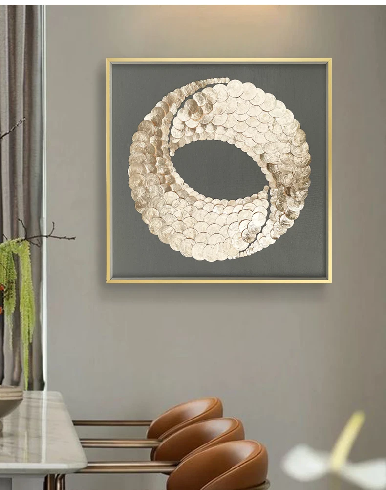 #￥French Luxury Modern Hand-Painted Two-Piece Oil Painting Three-Dimensional Shell Decorative Sofa Background Wall