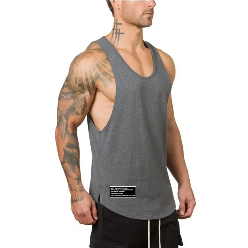 Mens Sport Running Vests Gym Fitness Workout Muscle Sleeveless Tank Tops Bodybuilding Clothing Summer Cotton Breathable T-shirts