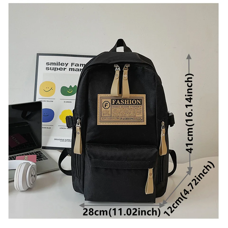 Large Capacity Waterproof Backpack Solid Color Fashion Casual Nylon Laptop Bag With Adjustable Strap Trendy Versatile School Bag