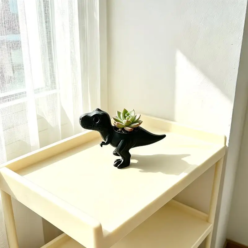 Mini T-Rex Dinosaur Planter - Retro 3D Printed Plastic Pot Suitable For Cacti And Herbs, Cute Plant Pot For Indoor/Outdoor Decor