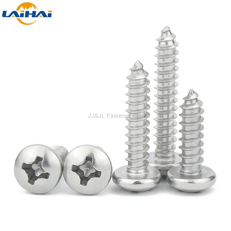 10/50pcs M3.5 M3.9 M4.2 M4.8 M5.5 M6.3 304 A2-70 stainless steel Cross Phillips Pan Round Head Self tapping Furniture Wood Screw