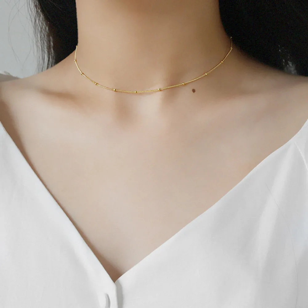 ANDYWEN 100% 925 Sterling Silver Choker naszyjnik 35cm + 5cm krótki łańcuszek złoty cienki szczupły luksusowe koraliki biżuteria Rock Punk klejnoty — zdjęcie 5