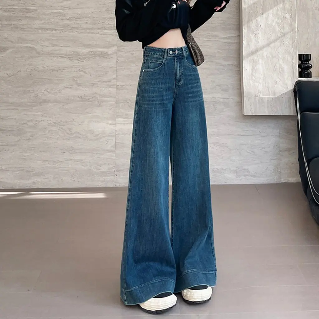 

Women's Early Spring Soft Jeans High Waist Wide Leg Bell Pants Big Size Trousers with Wide Feet for Casual Wear