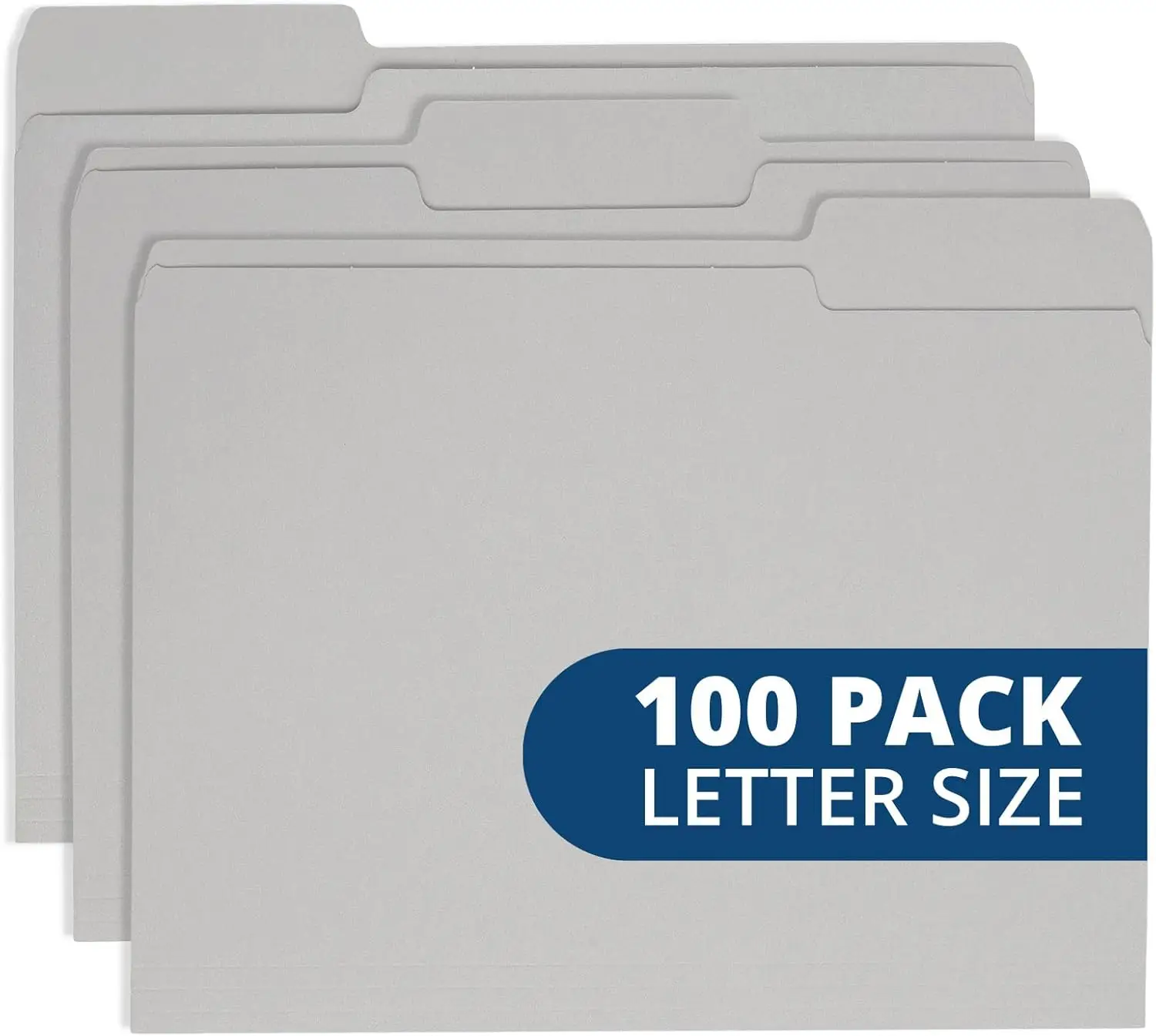 

100 Gray File Folders Letter Size - 11pt Grey Folders, 1/3 Cut 3 Tabs Gray Folders, Holds Letter Size Documents