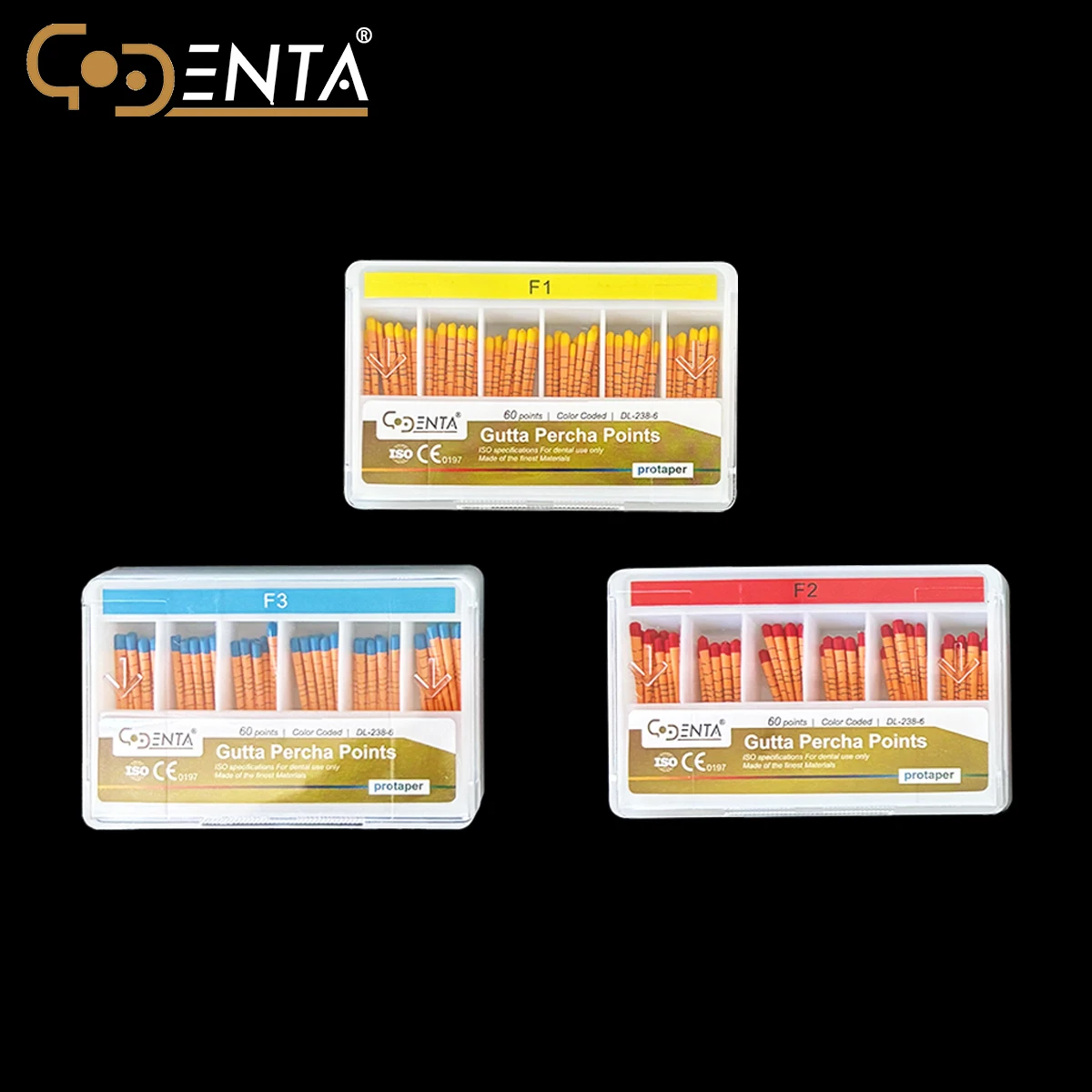 DENTA Meta Gutta Percha Points - Graduated GP Filling Fiber Tips, 02/04/F Taper, Root Canal Endo Therapy, Color-Coded, Sterile