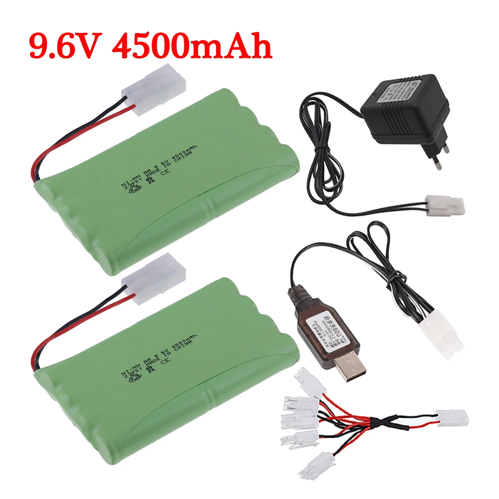 แบตเตอรี่ Ni-MH 9.6V 4500mAh + ที่ชาร์จ9.6V สำหรับของเล่น RC รถยนต์รถถังรถไฟหุ่นยนต์ปืน8 * AA NiMH 9.6V แบตเตอรี่แบบชาร์จไฟได้แพ็ค