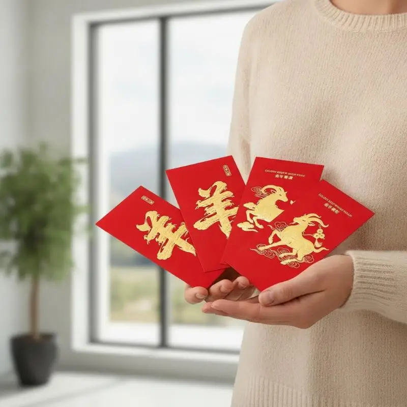 4/6Pcs 2027 Year Of Goat Chinese Lucky Money Red Envelopes Golden Foil Print For Lunar New Year Gifts And Family Gatherings