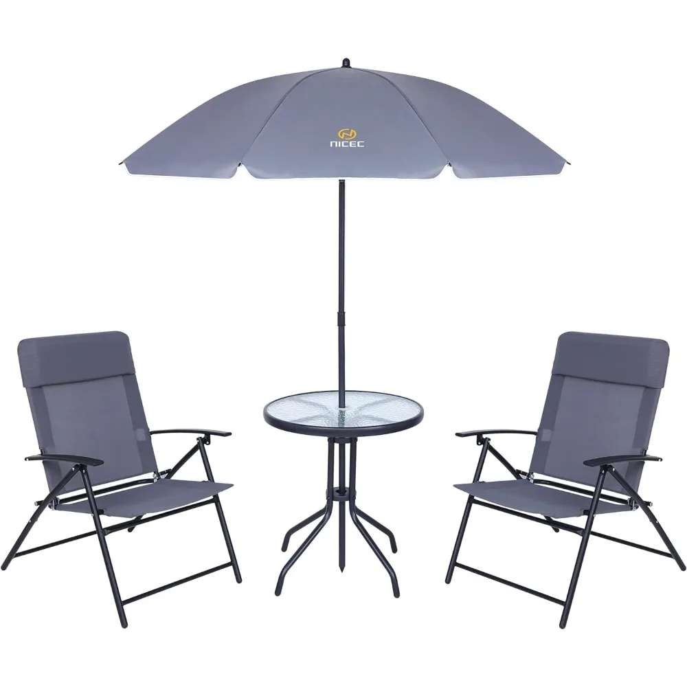 

Patio Set with Umbrella, Outdoor Dinning Set, Patio Furniture Set, Table and Chairs, 4-Piece Garden Furniture Set, Glass Table