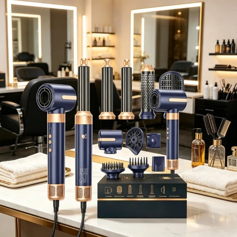 Ionic High Speed Hair Styling Device Brushless Motor Blow Dryer 7 In 1 Kit Diffuser Auto Curler For Home Hairdressing Use