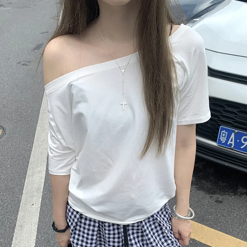 T-shirts Women Solid Simple Summer Casual Cleanfit Short Sleeve All-match Young Girls Streetwear Y2k Top Aesthetic Clothes Ins