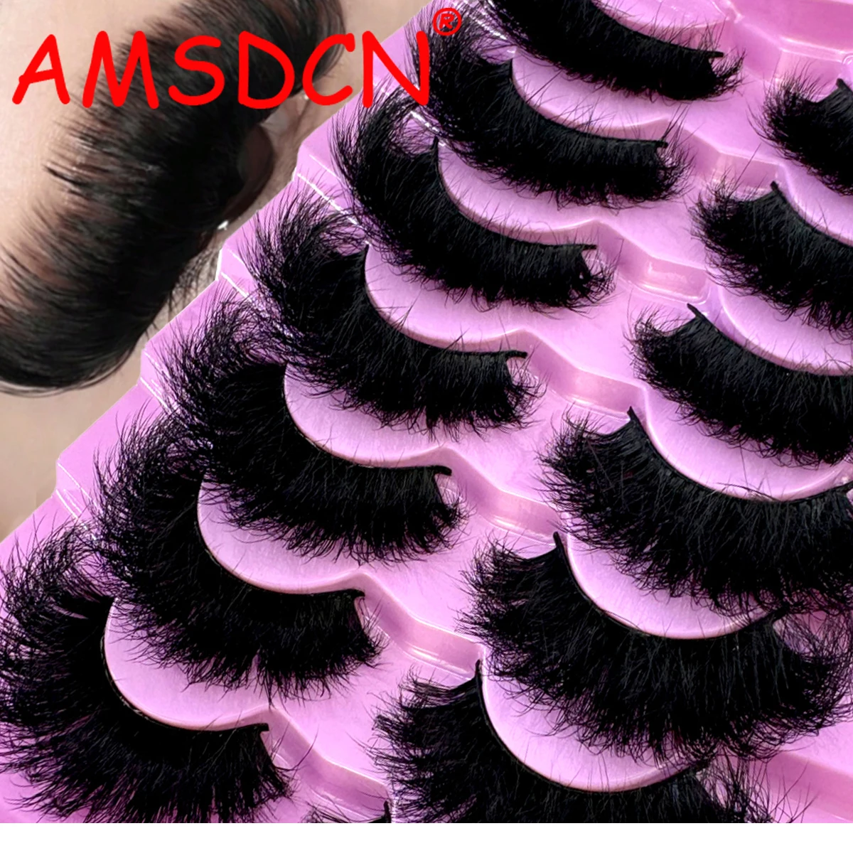 AMSDCN 7 pairs of 9D ultra thick 16-25mm false mink eyelashes are thick and charming with curly fluffy and exaggerated effects