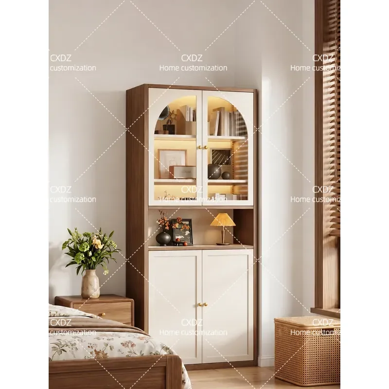 Medieval Style Steel and Wood Bookcase with Door Wall Mounted Locker Multi Layer Floor Storage Cabinet for Home Organization