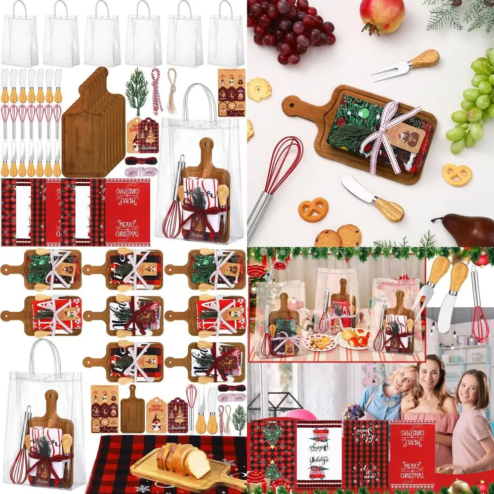 

Массовые рождественские доски для мясных изделий: бамбуковые мини-доски с разбрасывателями, ножами, вилкой, полотенцем и венчиком для праздничных подарков, свадеб, ш