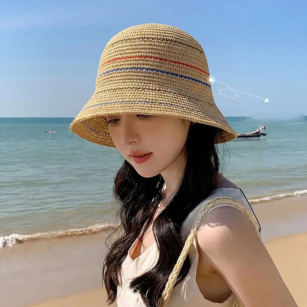 

Fisherman Hat Colorful Striped Pattern Short Brim Sun Protection Hat Hollow Breathable Outdoor Activities Travel Beach Fishing