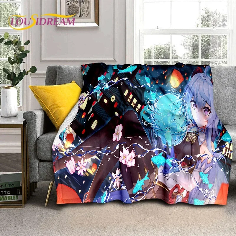 3D cute Genshin blow cartoon game soft flannel blanket for beds bedroom sofa picnic, outdoor leisure candy throw blanket for gif