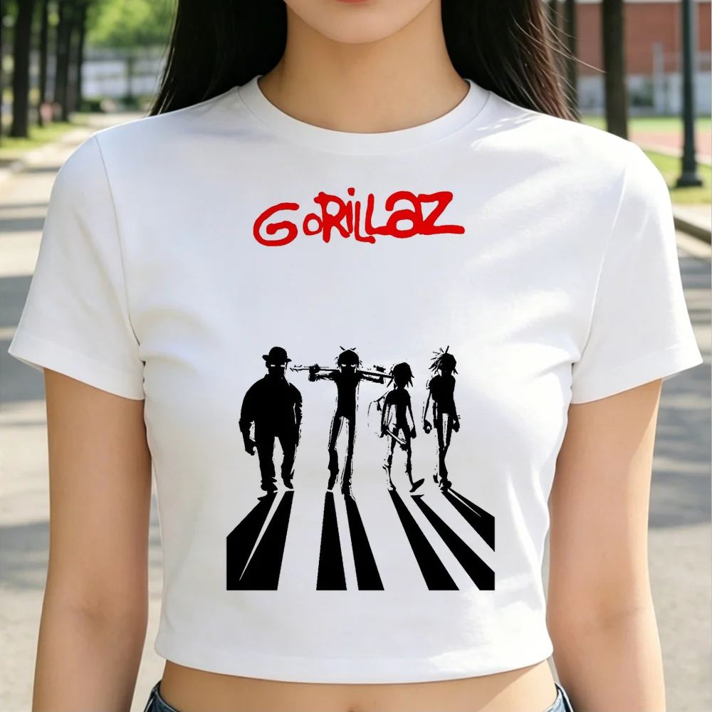 Gorillaz crop top shoujo graphic 2000s streetwear funny cheap tshirt summer party manga
