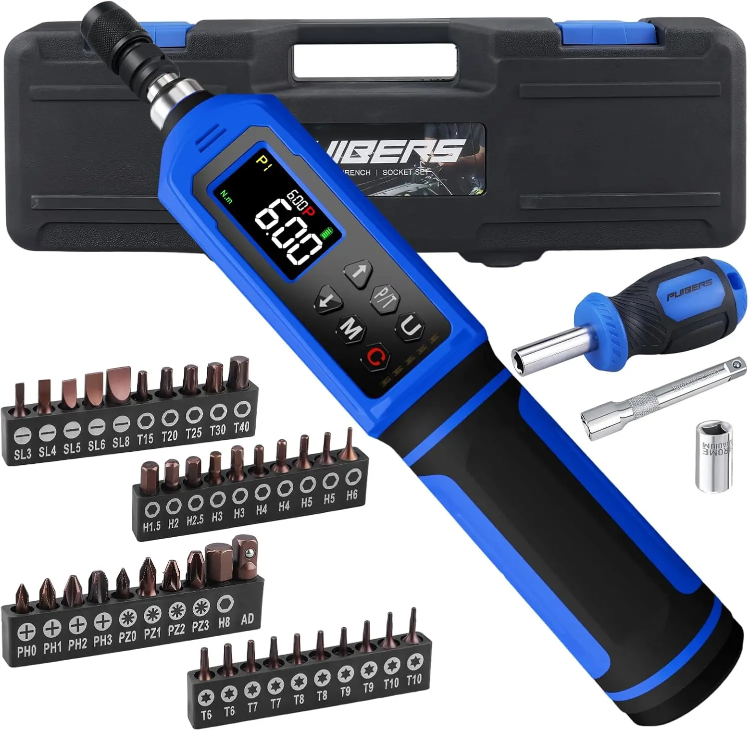 

46-Piece Digital Torch Screwdriver Set with Adjustable Torque, LCD Display, and Buzzer Alerts for Precision Work
