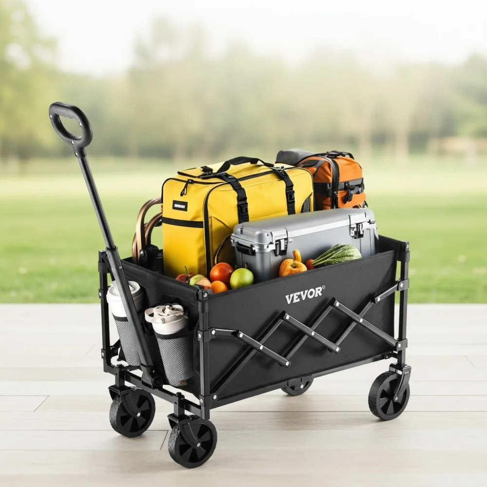 

Collapsible Folding Wagon Cart with Wheels, 225lbs Capacity Lightweight Portable Utility for Shopping Camping Sports Garden