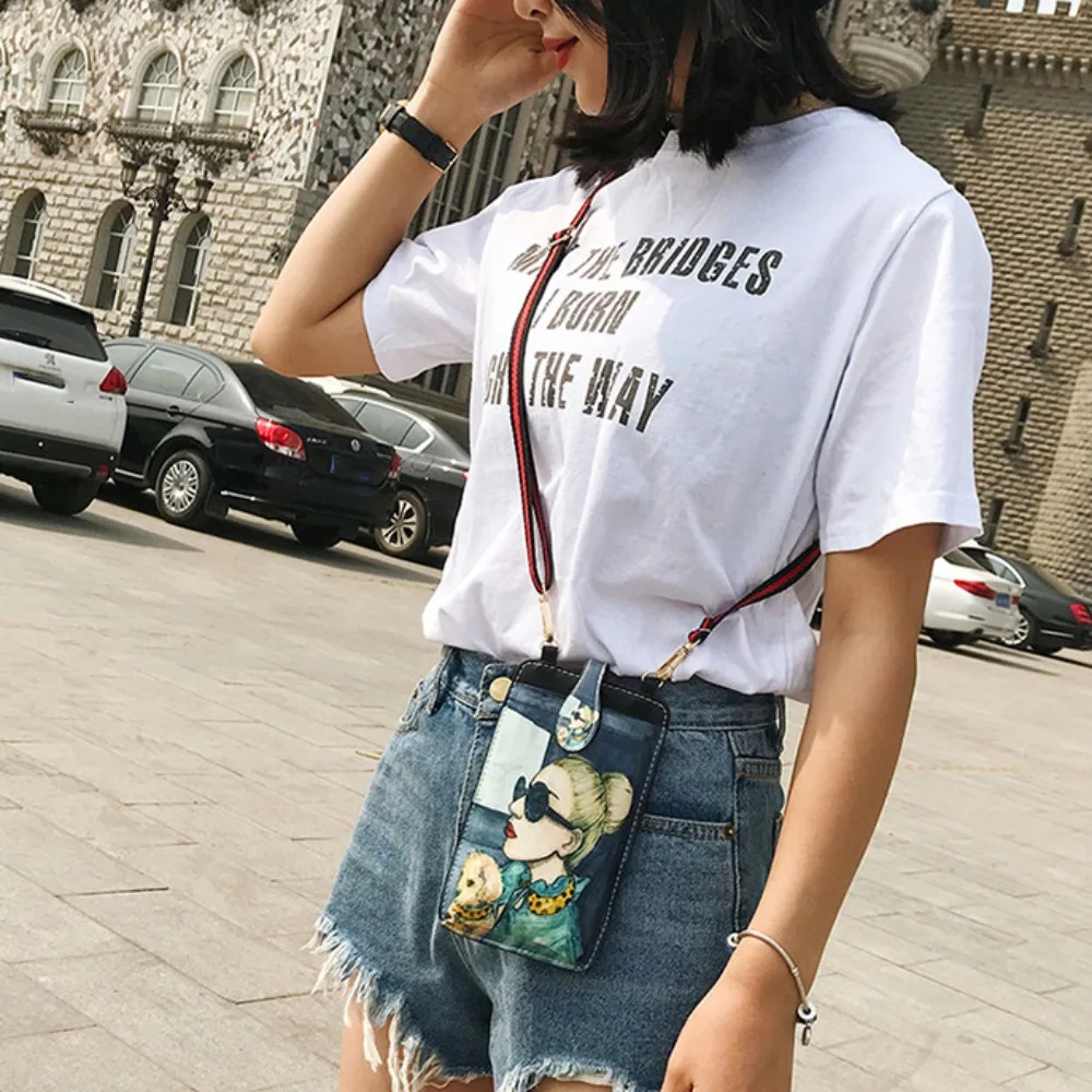 

Сумка-мессенджер для телефона на одно плечо, карманная сумка из искусственной кожи, кошелек через плечо для телефона, мини-кожаная сумка для телефона с принтом в стиле ретро, женская