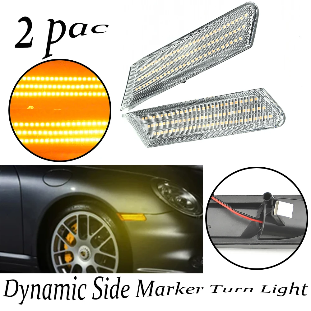 Car Blinker Indicator Light 2x For Porsche 987 Cayman Boxster 911 997 Carrera Turbo GT3 GT2 Dynamic LED Side Marker Turn Signal view 3