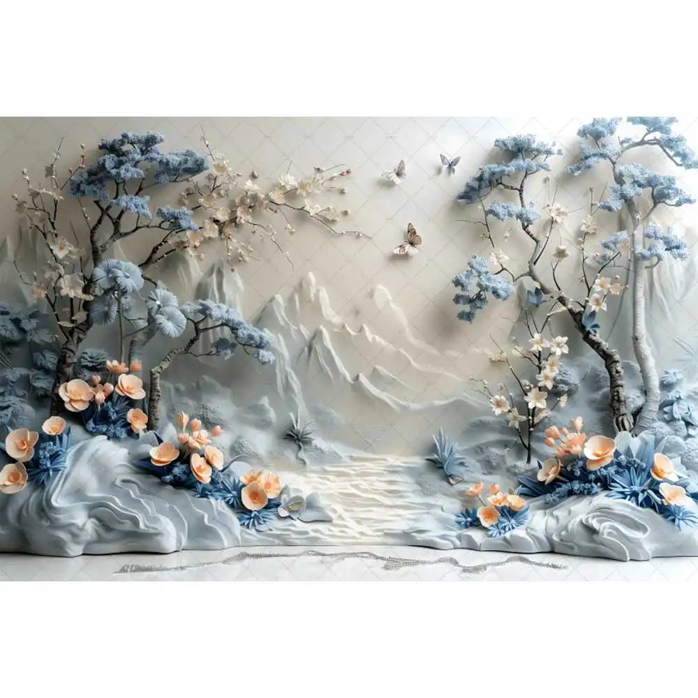 Blue Butterfly Floral Arch Background Decoration Birthday Wedding Cake Smash Children\'s Portrait Background Photo Gallery