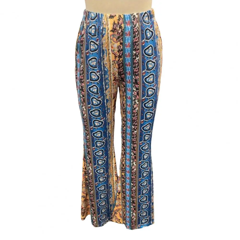 Retro Chic Bootcut Trousers Floral Print Ethnic Style Women's Flared Pants Retro High Elastic Trousers for Streetwear