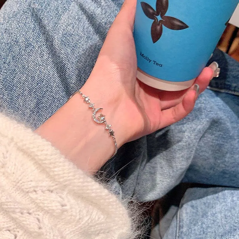 سوار فاخر من الزركون النجمة والقمر للنساء ، كريستال رائع ، كريستال لامع ، سحب قابل للتعديل ، جمالي ، هدايا مجوهرات #2