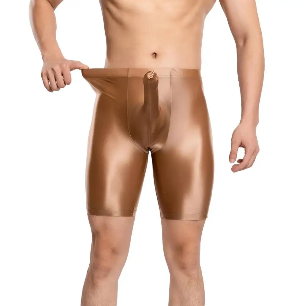 Sexy Men Satin Smooth COCK Ring Boxer Gym Leggings U Convex Pouch Lingerie Shorts Slip Panties Elastic Pants Shapewear FS7Y