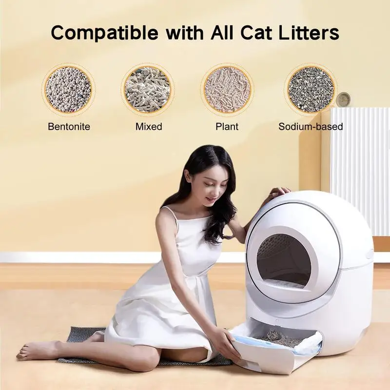 Self cleaning litter box, automatic with app control odor removal safety multiple cats