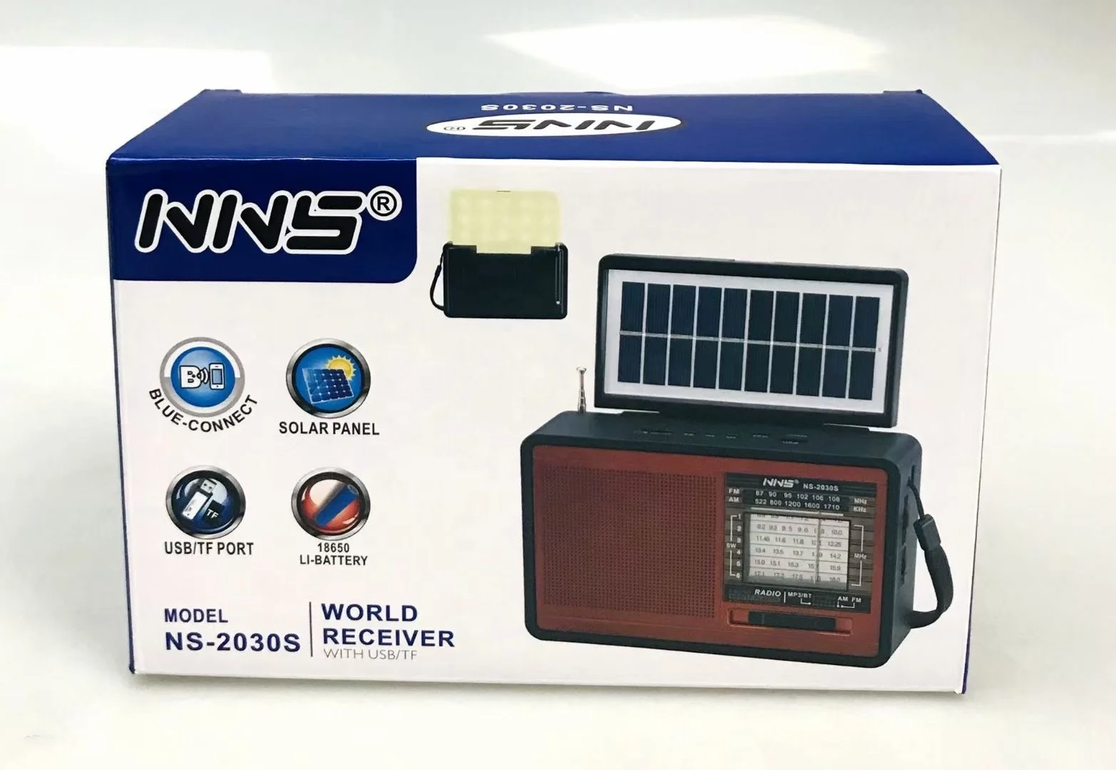 Nns 2030S Fm Sw Oplaadbare Radio Blue Tooth Speaker Met Usb Sd Tf Mp3 Speler Met Zonne-Energie Met Licht