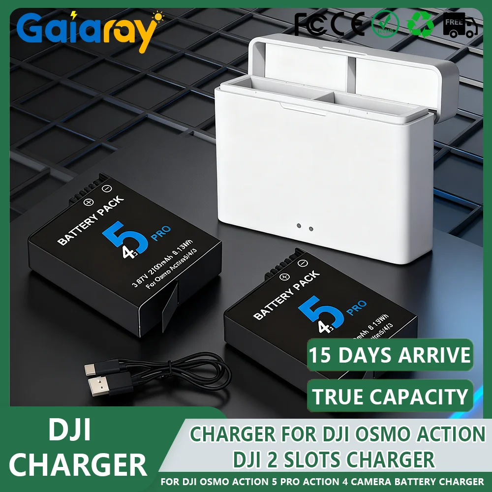 

Аккумулятор для камеры DJI Osmo Action 5 Pro Action 4, аккумуляторы 2100 мАч и зарядное устройство для DJI Osmo Action 3 4 5 Pro, аксессуары