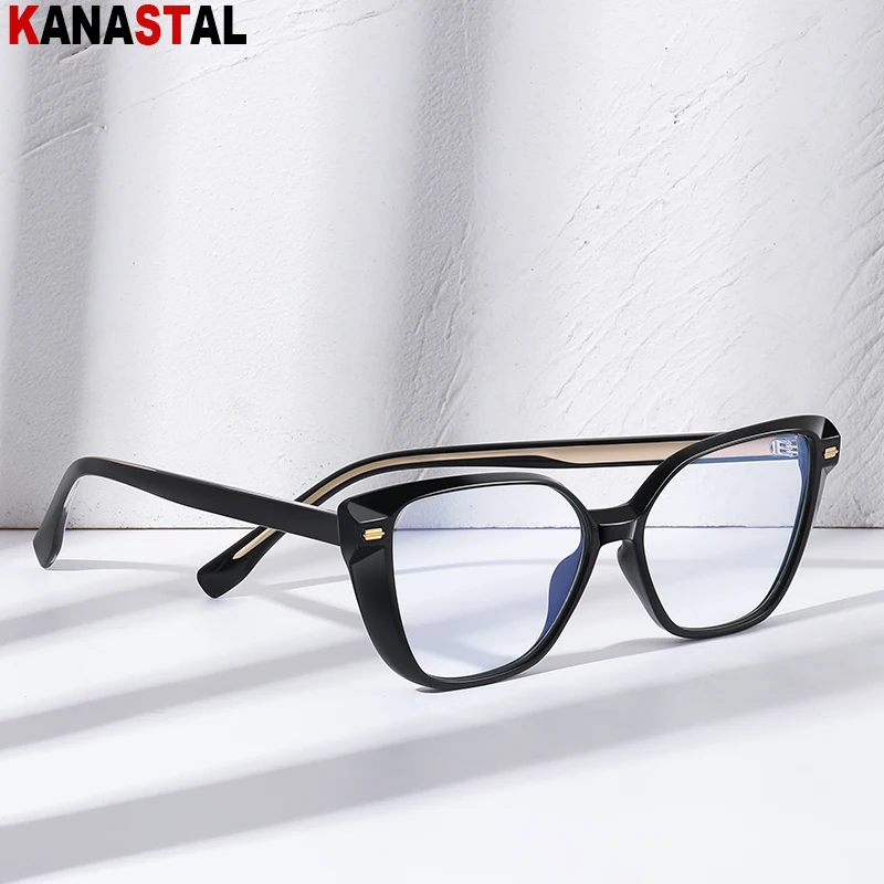 Women's Blue Light Blocking Glasses TR90 Plate Shaped Eyeglasses Frame Trend Computer Eyewear Ultralight Ladies Myopia Glasses image 2