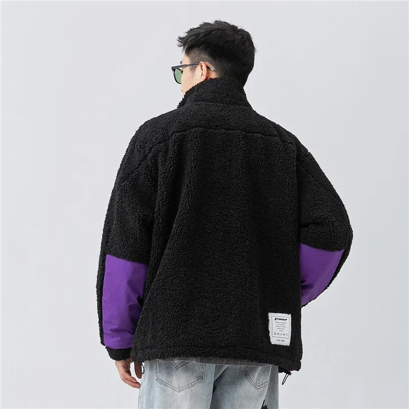 Veste chauffante en peluche pour hommes et femmes, Parkas d'hiver sourire d'agneau, Manteau à col montant, Veste rembourrée courte, Optique, Couple, Y2K, 2023