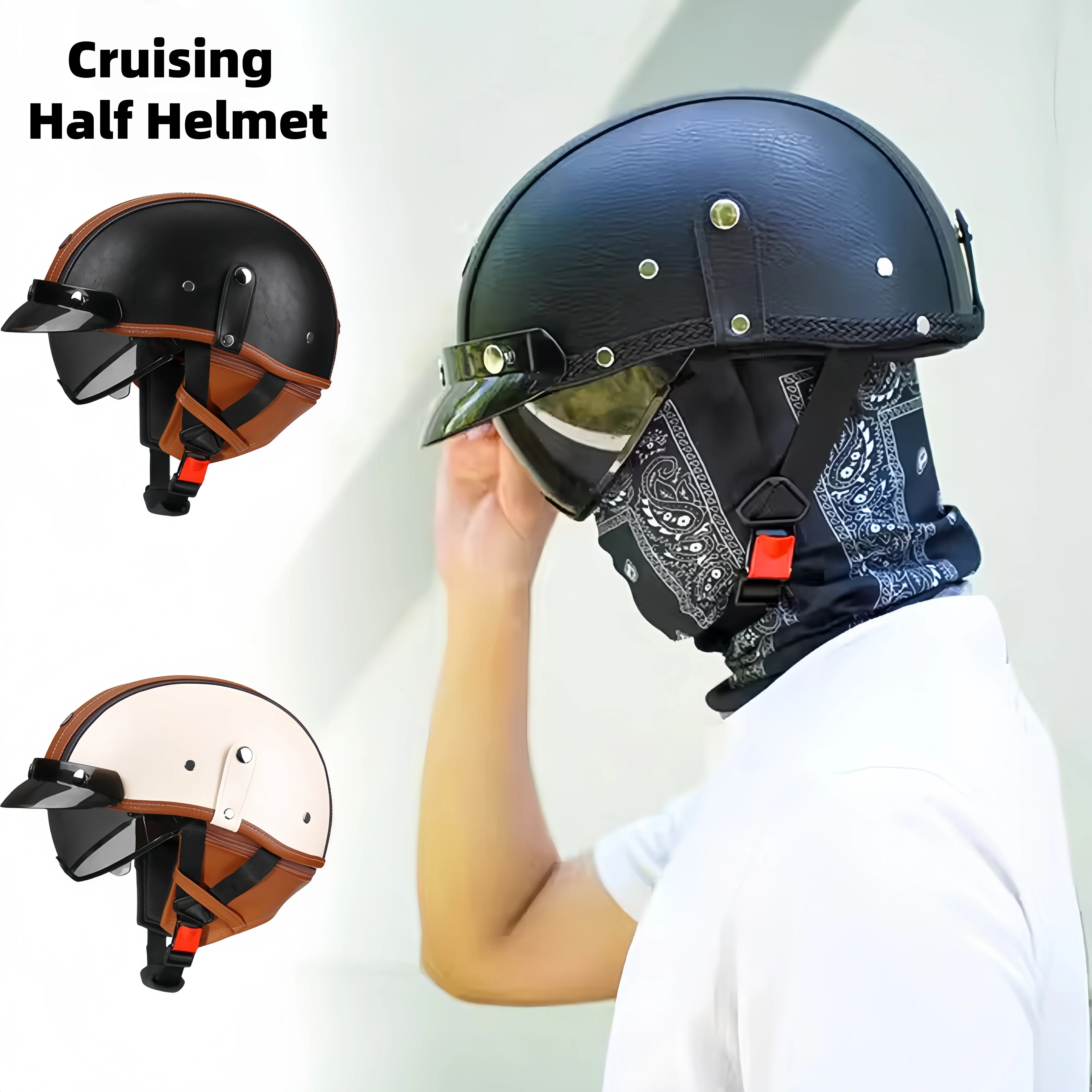

Retro Motorcycle Helmet Men and Women Four Seasons Motorcycle Half Helmet Electric Car Helmet Japanese Style Ladle Shaped Helmet