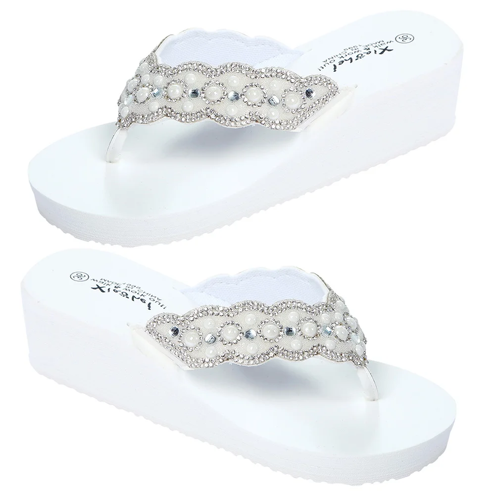 Pearl Sandals Flops Outdoor Shoes Beach Non-slip Summer Women House Slippers for Woman