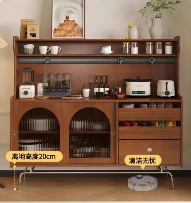 Vintage wood side cabinet Storage cabinet living room glass entrance cabinet against the wall wine cabinet