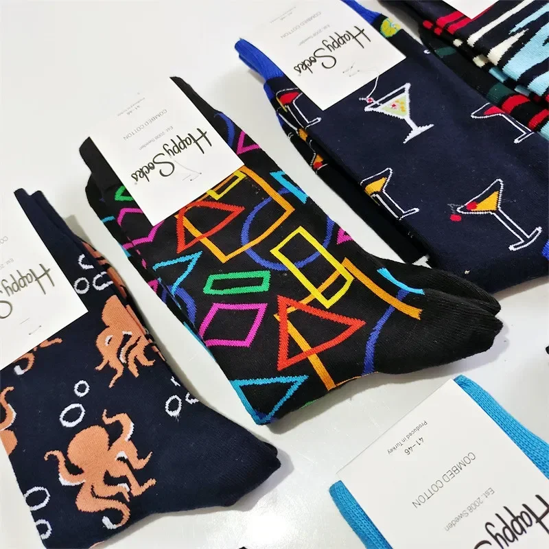 

Модные мужские хлопковые носки Happy Socks, теплые забавные повседневные толстые носки в стиле хип-хоп с космосом и Вселенной