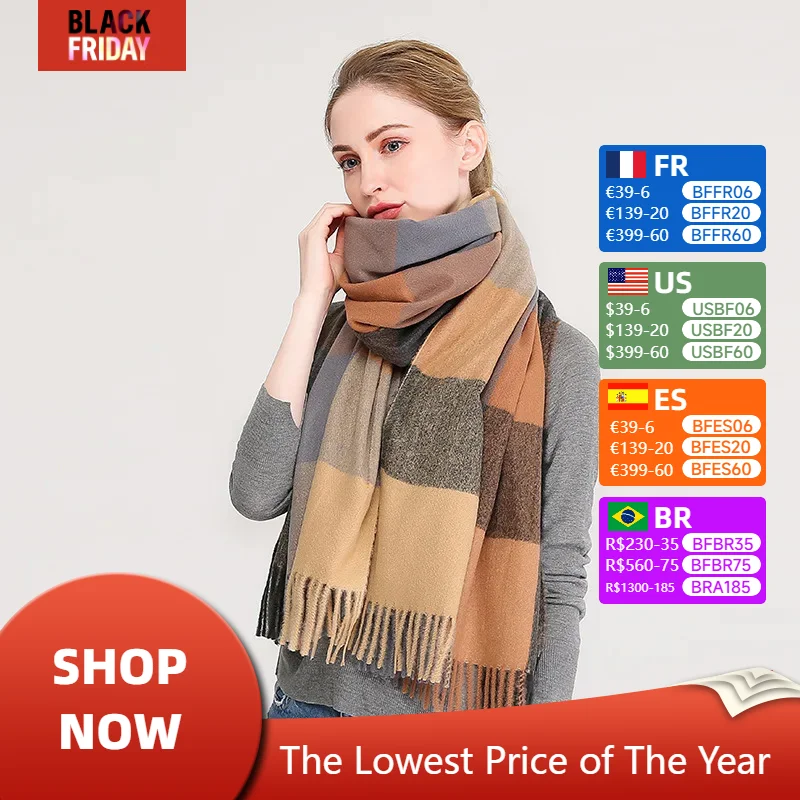 Fashion Trend Splicing colors Plaid Scarf Women Luxury Imitation Cashmere Thermal Warm Scarves Shawl Clothing Accessories Gift