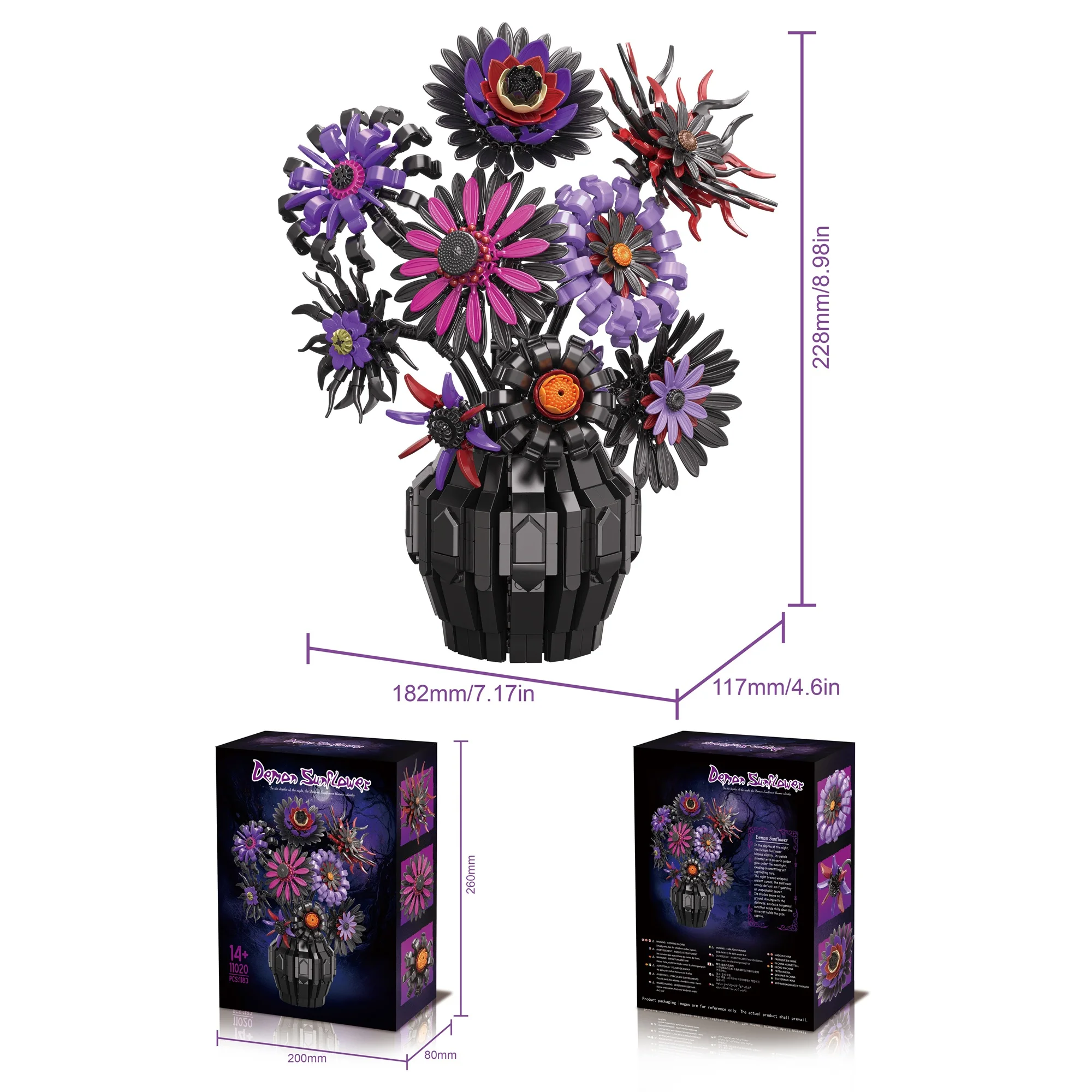 

Dark Sunflowers Building Toys Set with Vase, Gothic Purple Flowers Van Gogh Sunflower for Home Decor Birthday Gifts for Girl
