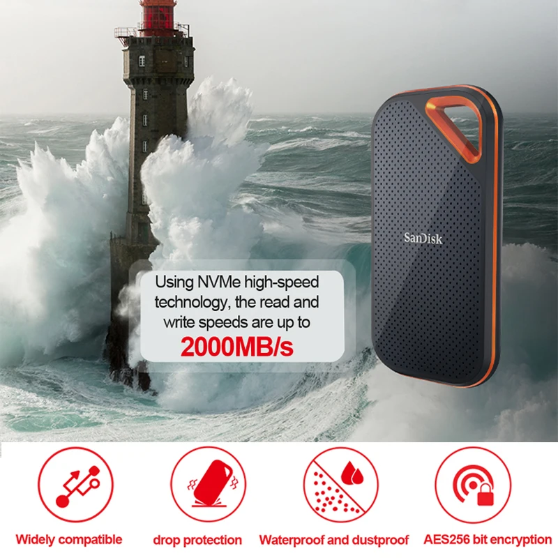 SanDisk E81 Extreme PRO 휴대용 SSD 1TB 2TB 4TB 외장 솔리드 스테이트 디스크 읽기/쓰기 속도 최대 2000MB/s(노트북 데스크탑용)