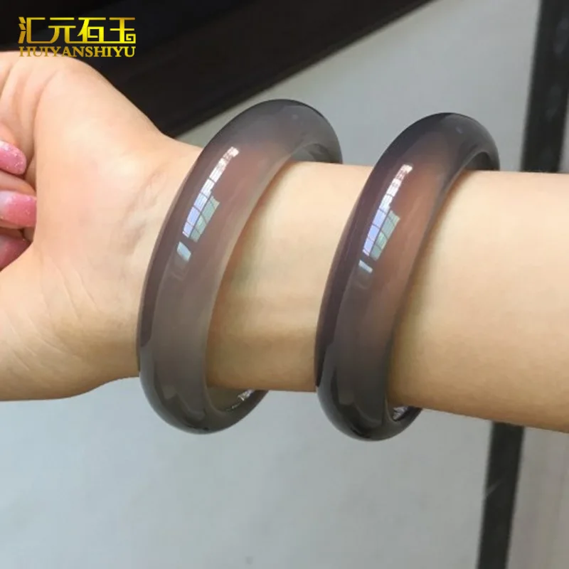 Natural Primary Color Non-Burnt Agate Bracelet Brazil Agate Transparent Fluorescent Bracelet Ash Purple Chalcedony Jade Bracelet